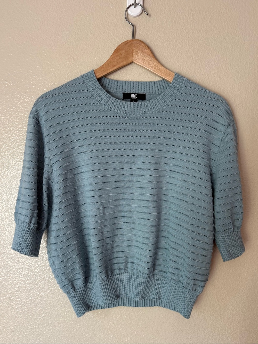Frye Dusty Blue Short-Sleeve Crewneck Knit Sweater